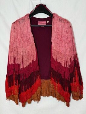Fringed Gradient Open Cardigan